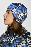 Short hat with earflaps Mosaic Fern Blue - packshot