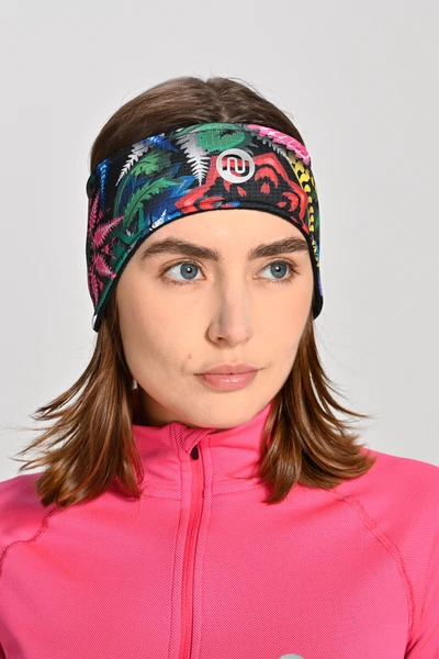 Thermoactive sports headband with ear pads Mosaic Fern