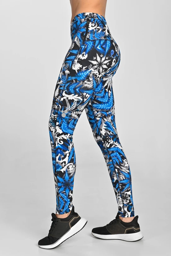 Legginsy regular Dynamic do biegania Mosaic Fern Blue - packshot