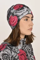 Short hat with earflaps Ornamo Roses - packshot