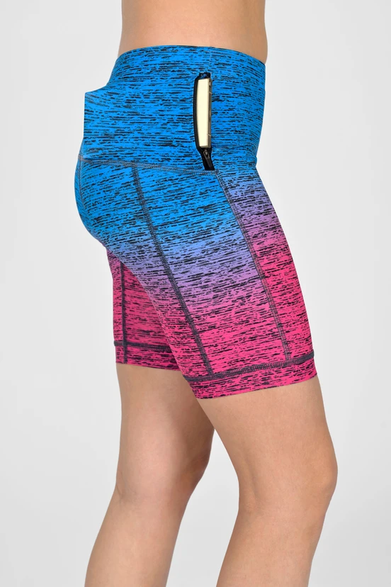 Short leggings with stabilizing tapes Melange Azzurro-Rosa - packshot