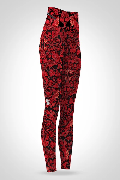 Preorder Regular high waisted leggings Ornamo Red-Black