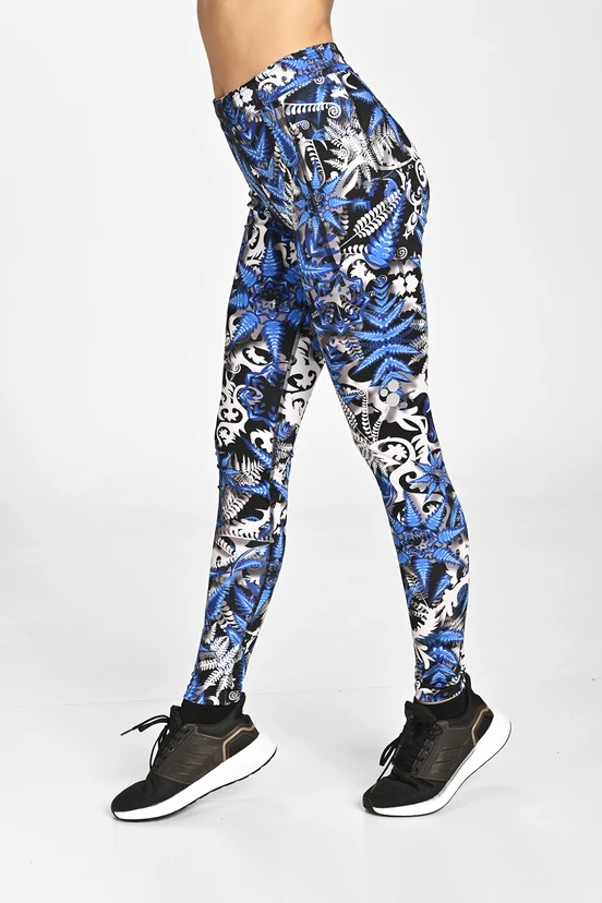 Dual Space leggings with side pockets Mosaic Fern Blue - packshot