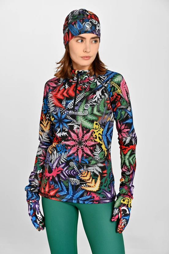 Insulated blouse with stand-up collar Zip Mosaic Fern - packshot