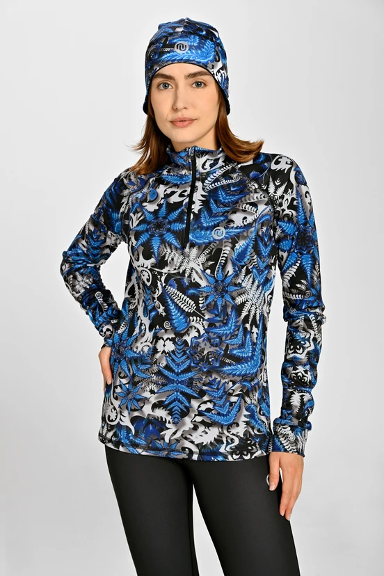 Insulated blouse with stand-up collar Zip Mosaic Fern Blue - packshot