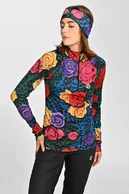 Insulated blouse with stand-up collar Zip Selva Roses Cobalt - packshot