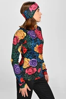 Insulated blouse with stand-up collar Zip Selva Roses Cobalt - packshot