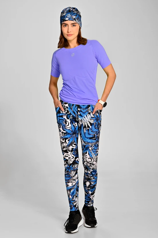 Legginsy Dual Space z kieszeniami po bokach Mosaic Fern Blue - packshot