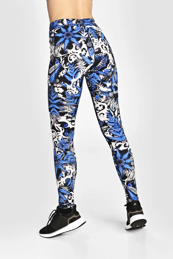 Legginsy Dual Space z kieszeniami po bokach Mosaic Fern Blue - packshot